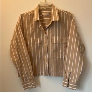 LOFT Women's Tan and White Striped Blouse